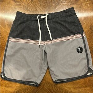VISSLA Black and Gray Men's Board Shorts with Stripe